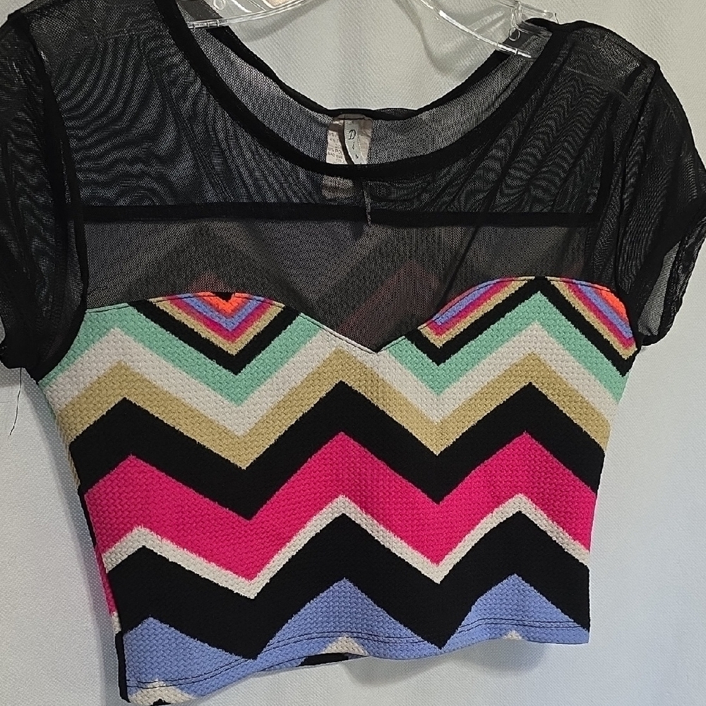 Discreet Multicolor Chevron Mesh Crop Top - Picture 4 of 6